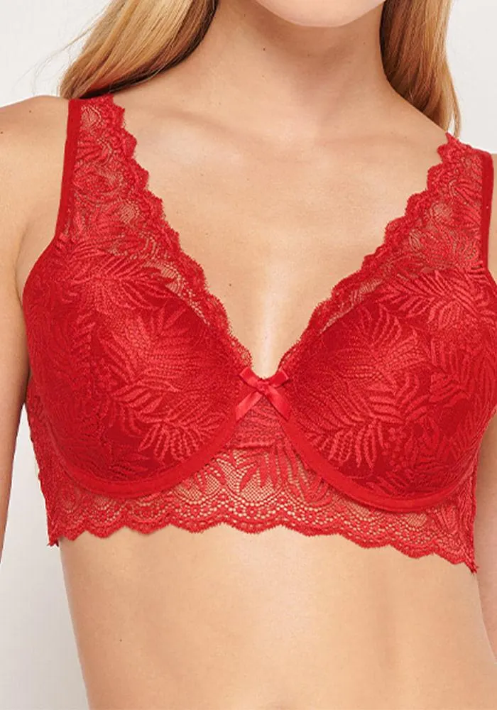 Sostén Bralette Copa B con Soft Encaje Floral Rojo