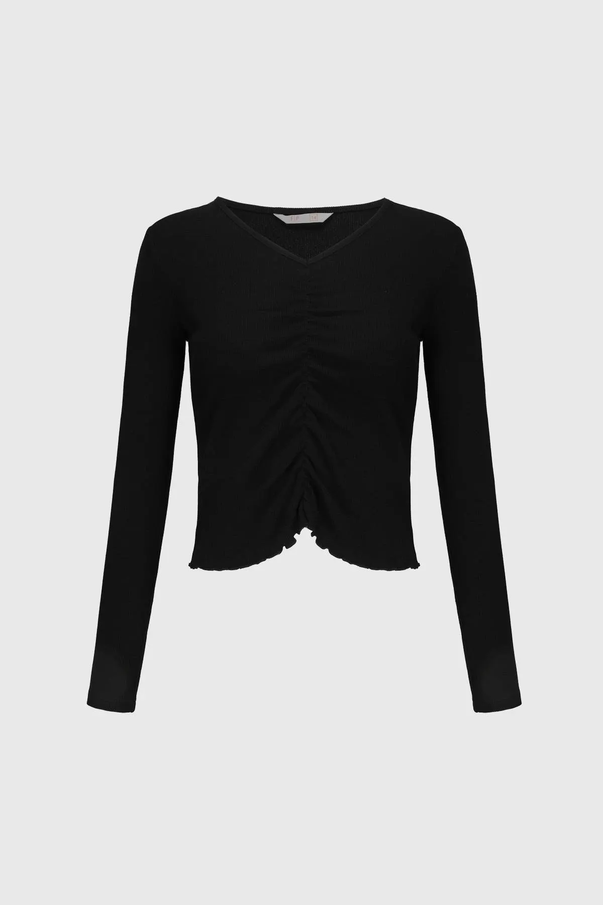 Polera Niña Recogido Delantero Negro