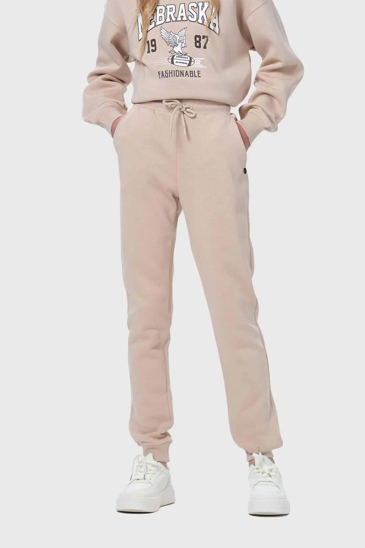 Pantalón Buzo Niña Jogger Beige