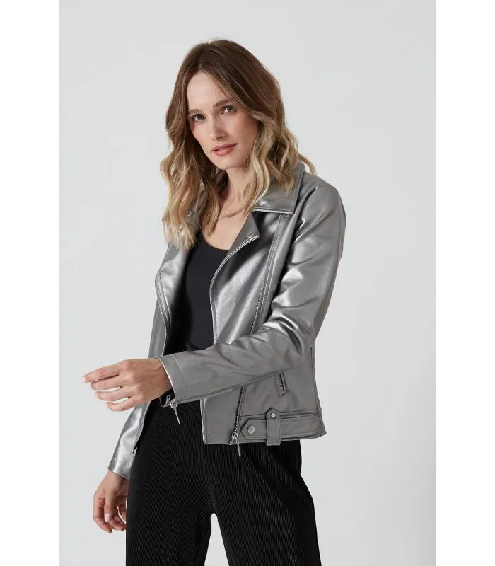 Chaqueta de ecocuero plata