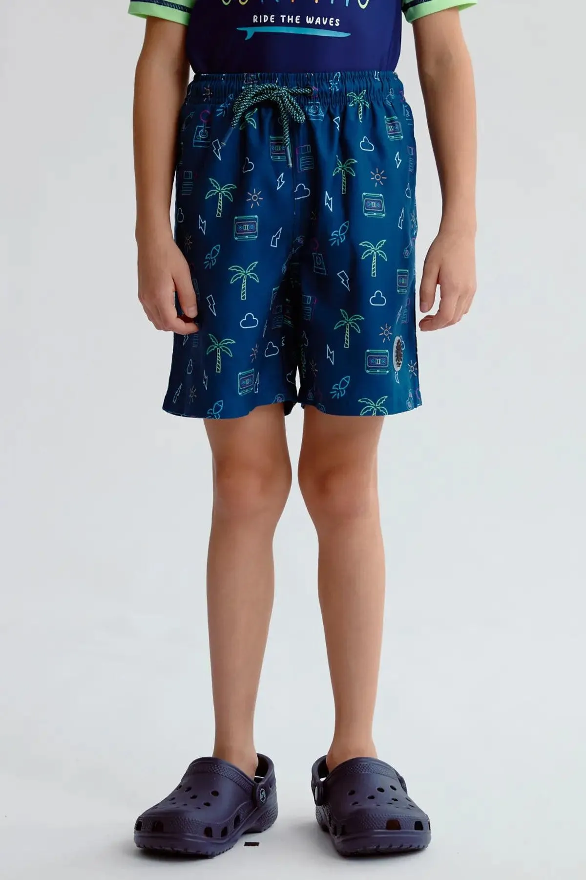 Short de Baño Niño Básico Print Petroleo