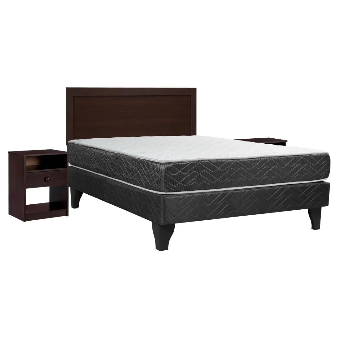 Cama Europea New Mega 2 Plazas Base Normal + Set Pamplona