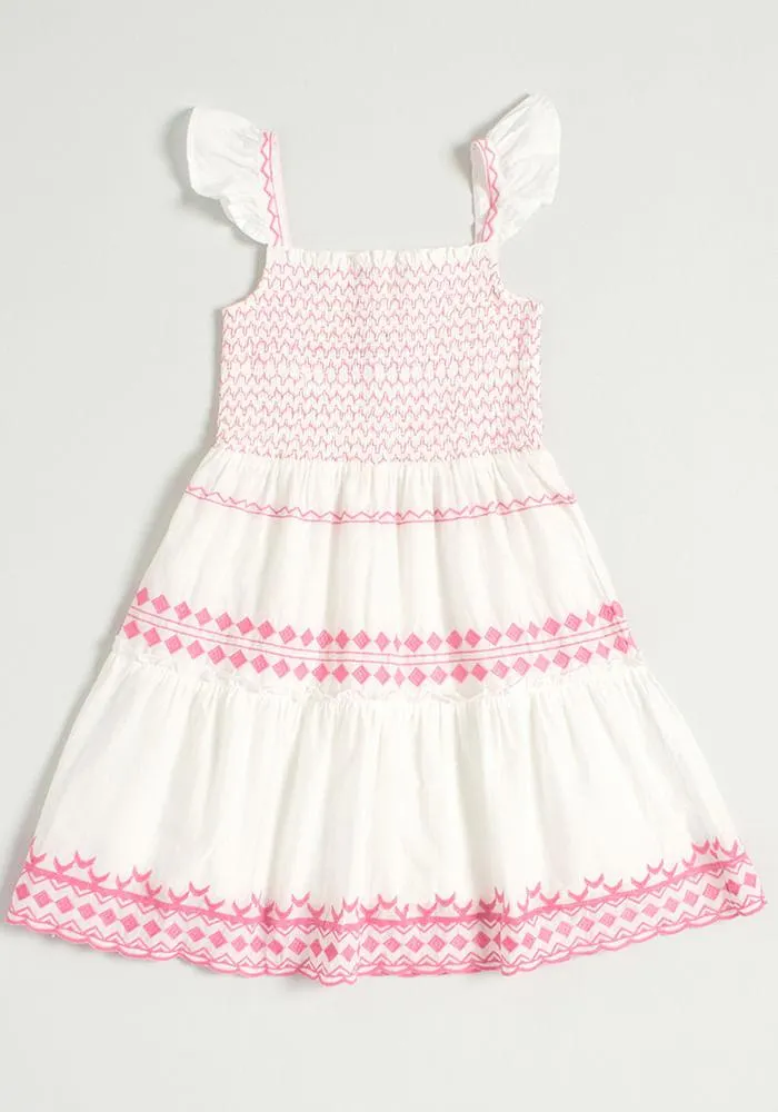 Vestido Bordado Con Mangas Con Vuelos 10 Blanco