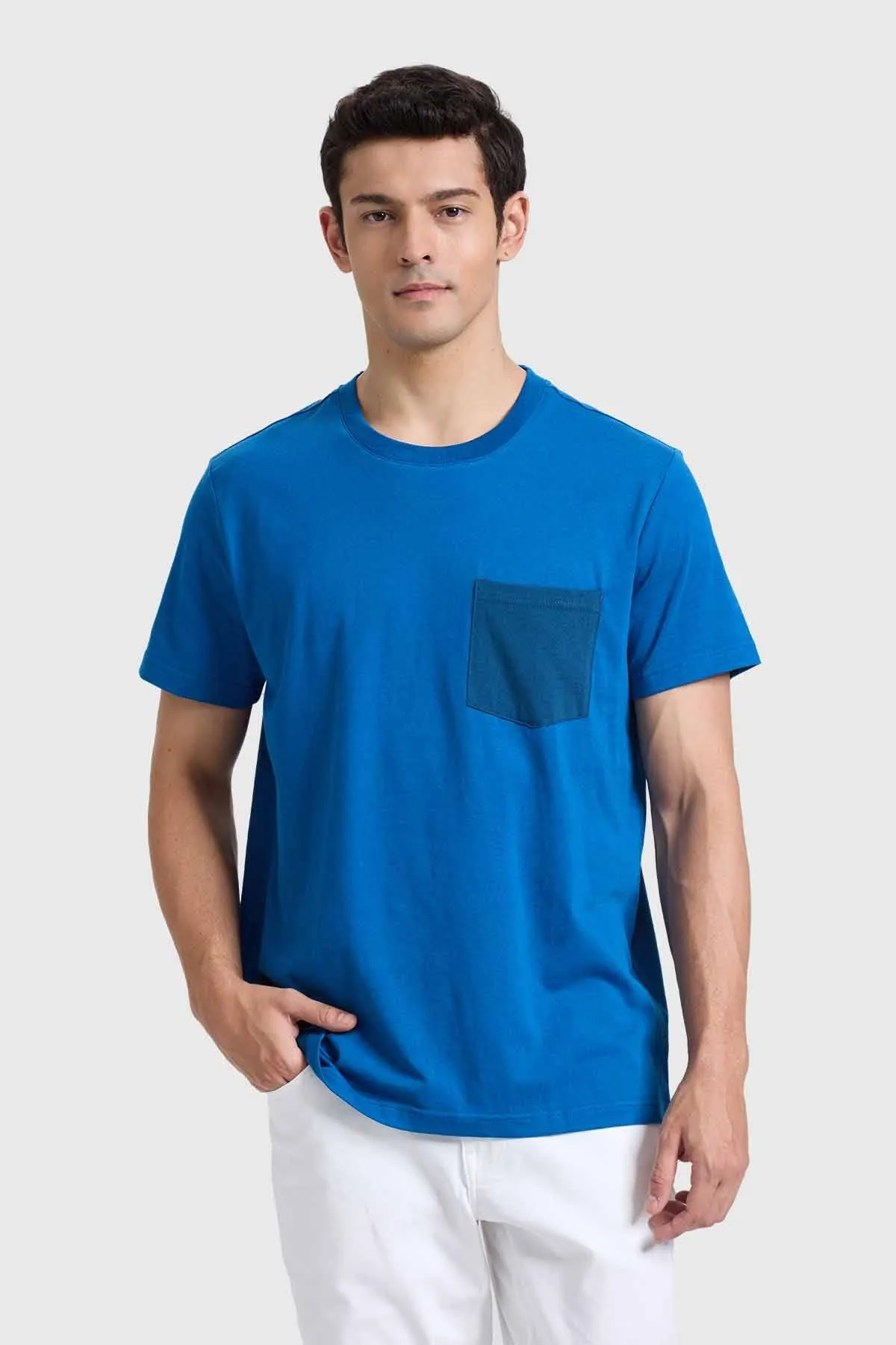 Polera Hombre Con Bolsillo Azul