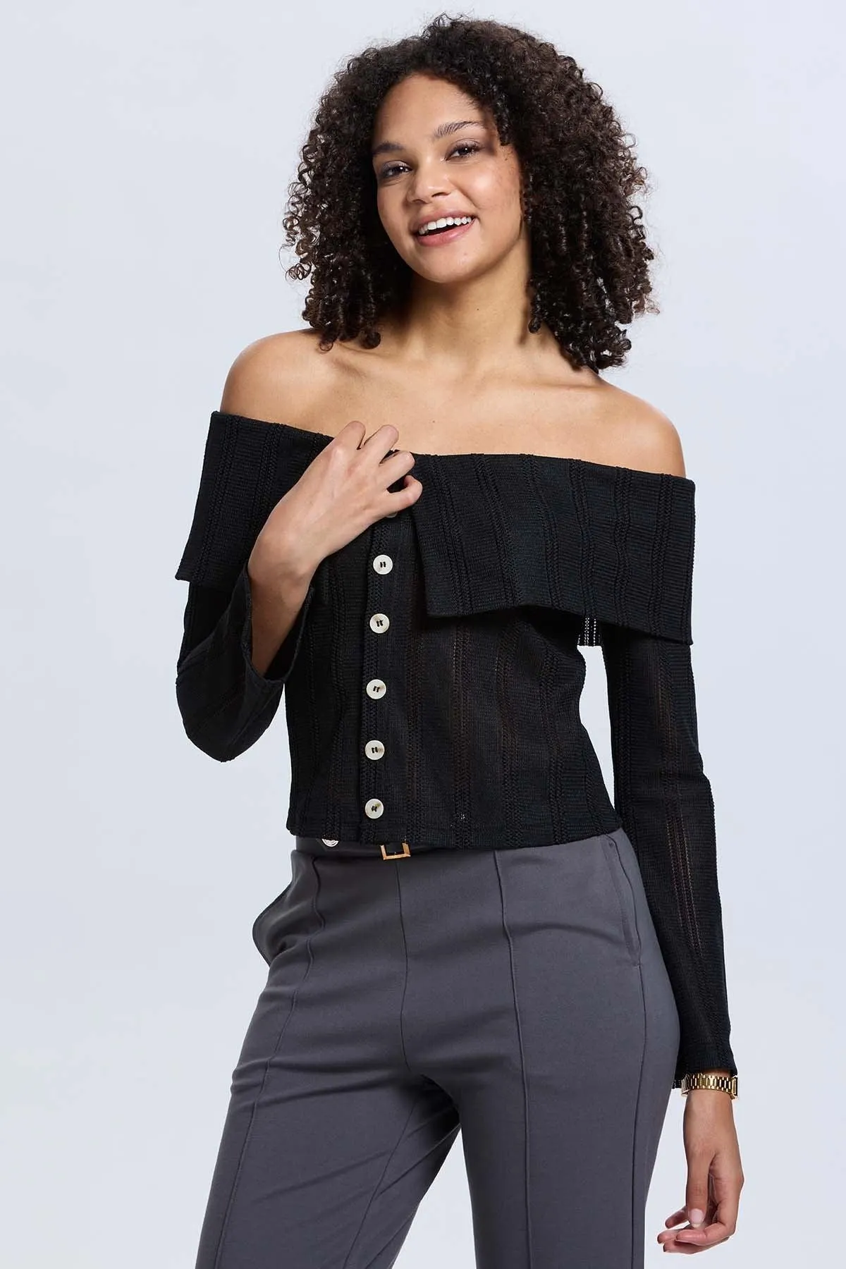 Sweater Mujer Con Bardot Negro