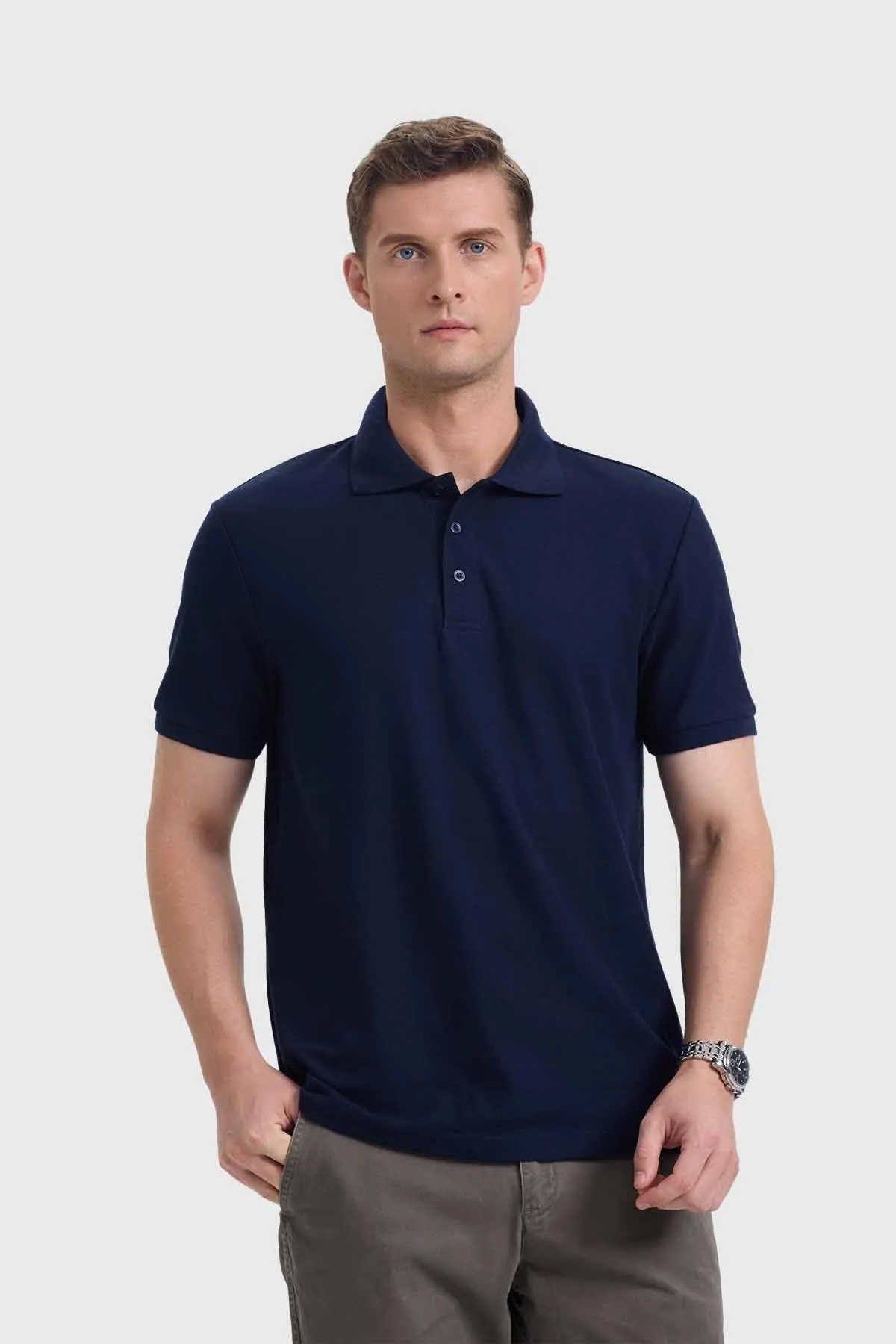 Polera Hombre Piqué Básica Azul