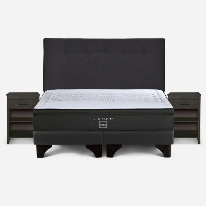 Cama Tempo 2 Plazas + Respaldo New Bennet y Velador Maurice