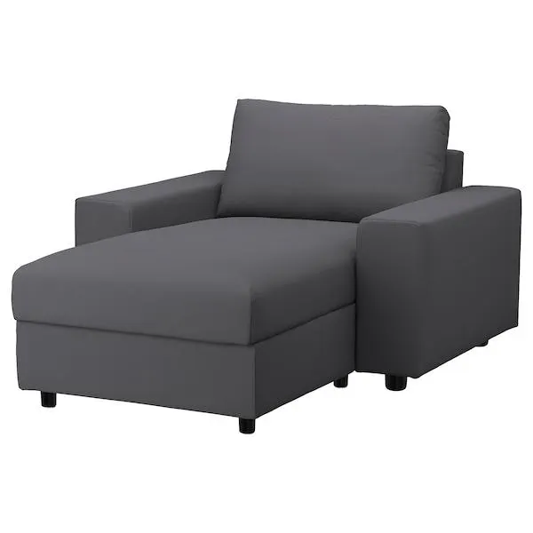 Chaiselongue, con apoyabrazos anchos/Hallarp gris
