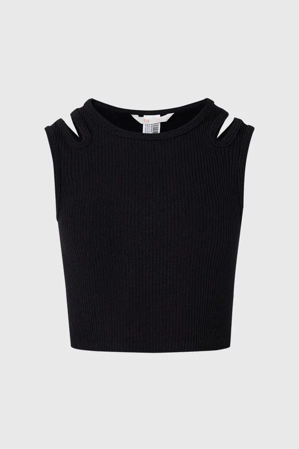 Polera niÑa abertura hombro negro