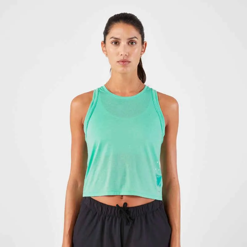 POLERA SIN MANGAS CORTA RUNNING TRANSPIRABLE MUJER - KIPRUN RUN 500 VERDE