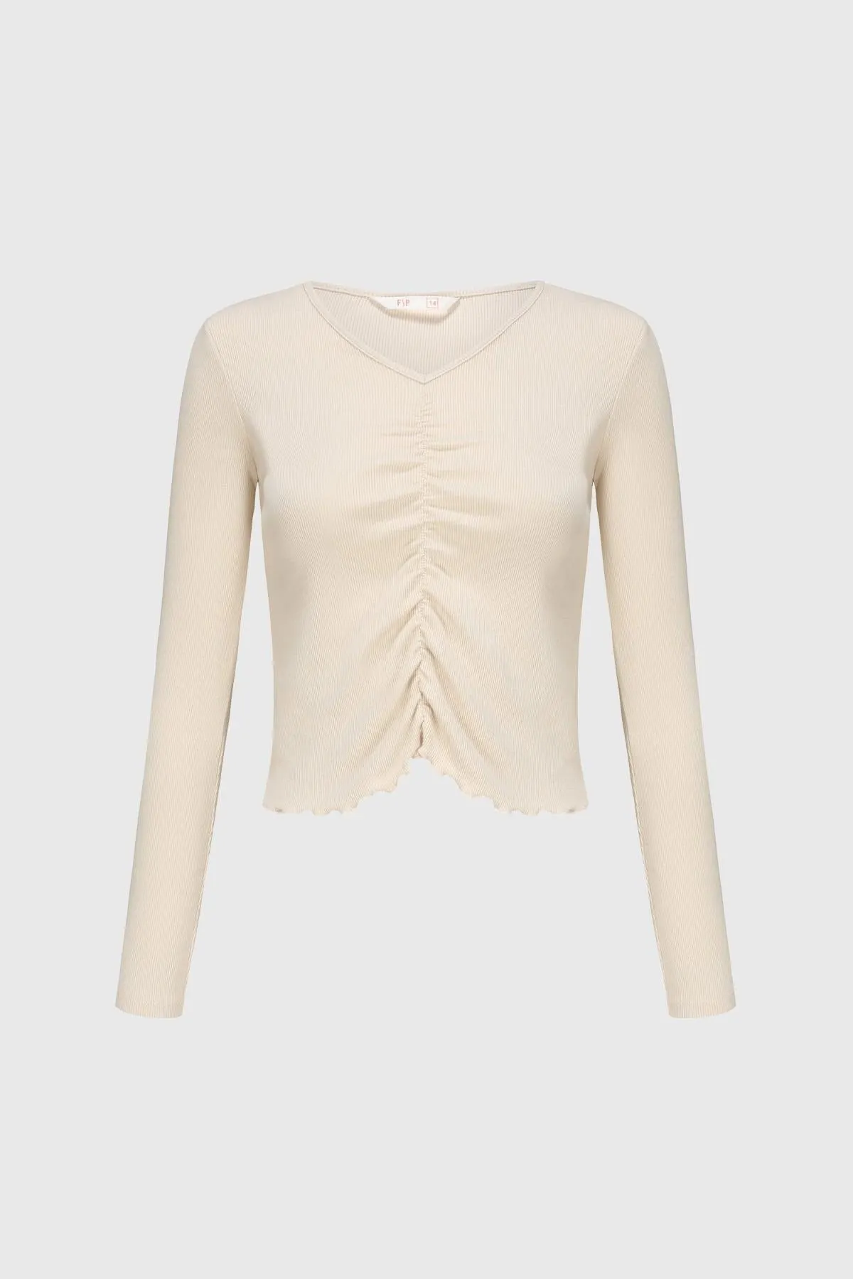 Polera Niña Recogido Delantero Beige
