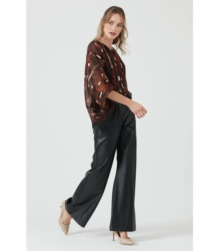 Pantalon de ecocuero wide leg negro