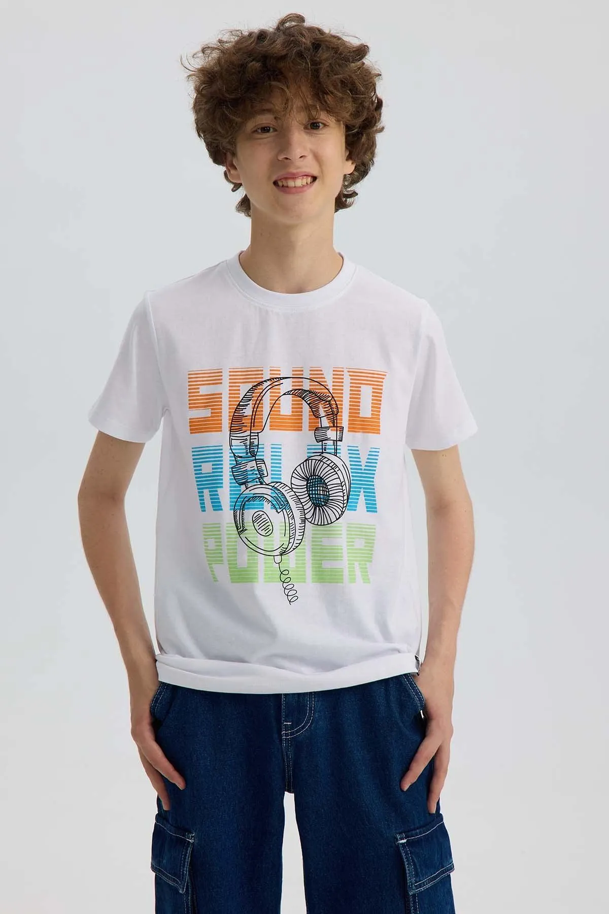 Polera Niño Básica Estampada Blanco