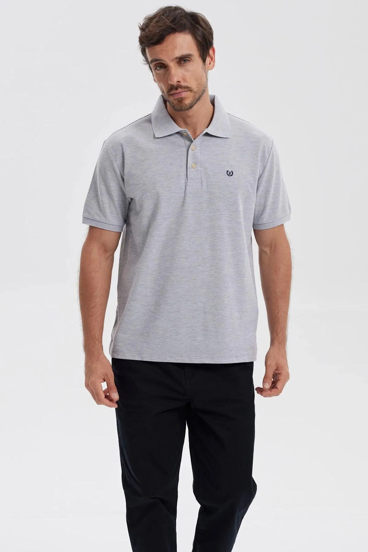 Polera Hombre Pique Básica Lisa Gris Melange