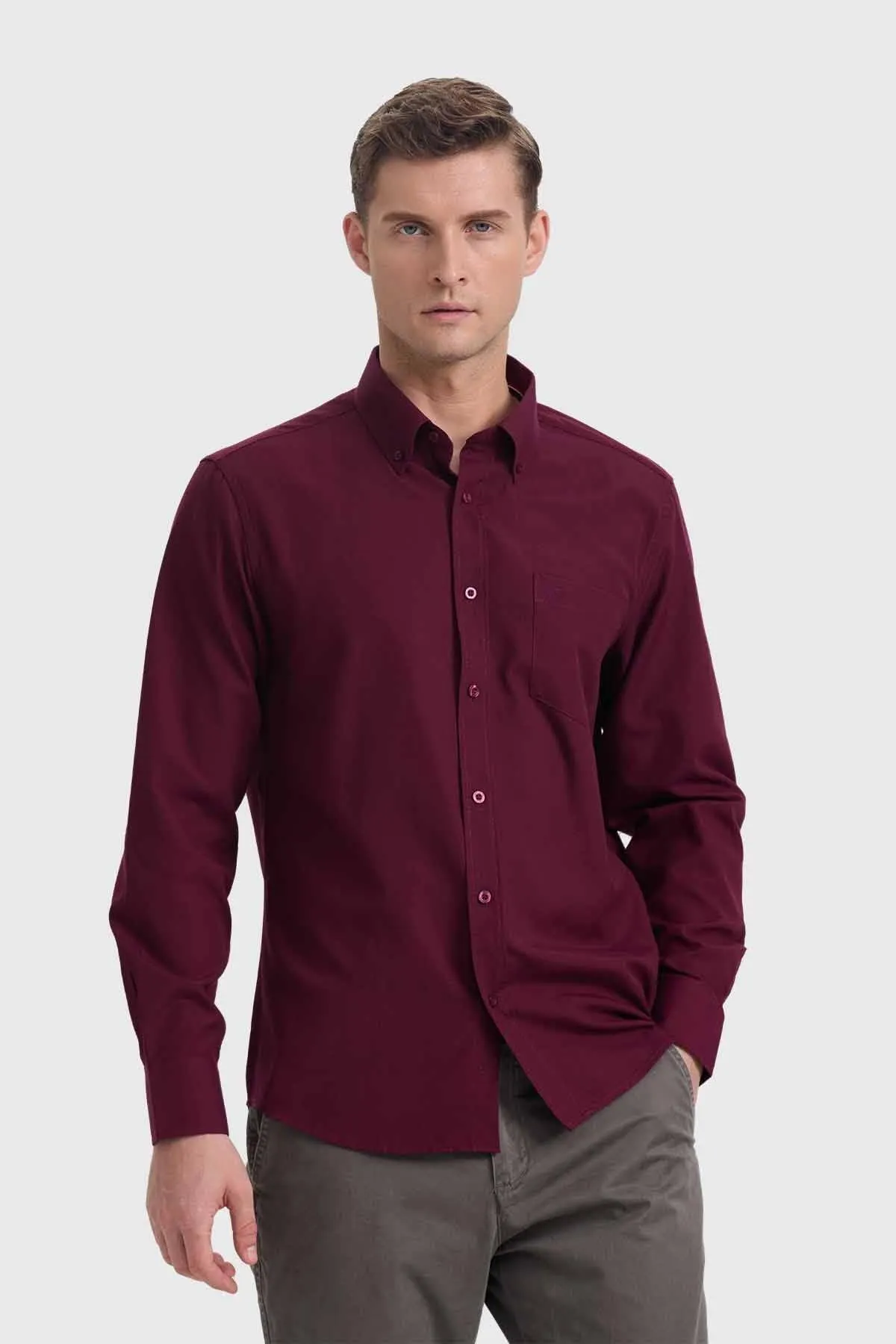 Camisa Hombre Oxford Burdeo