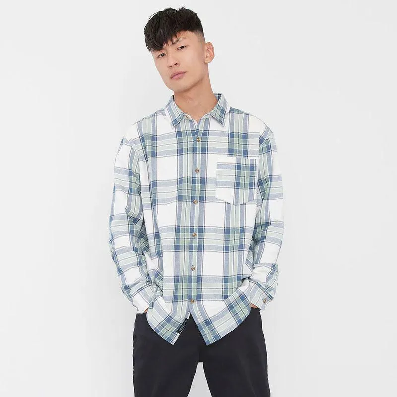 Camisa Hombre Print Cuadros M/L Azul