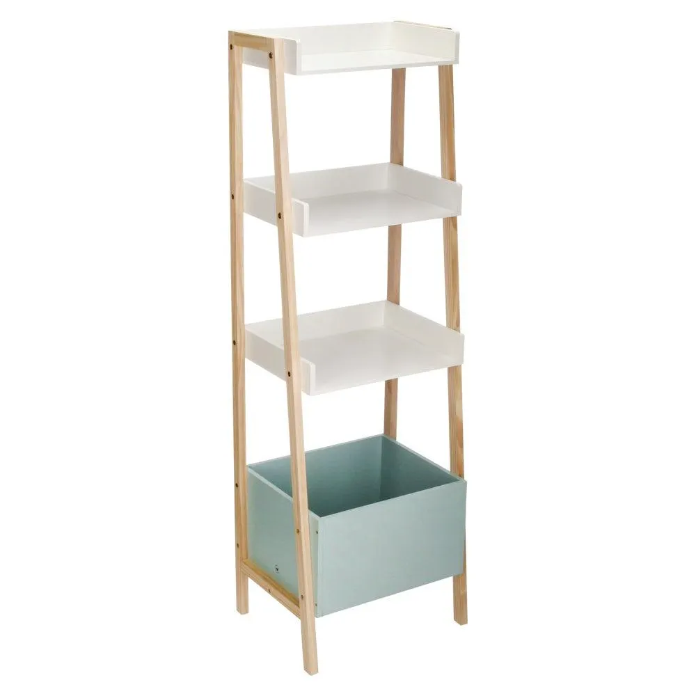 Estante de madera 3 niveles y cajón 45x140x35 cm