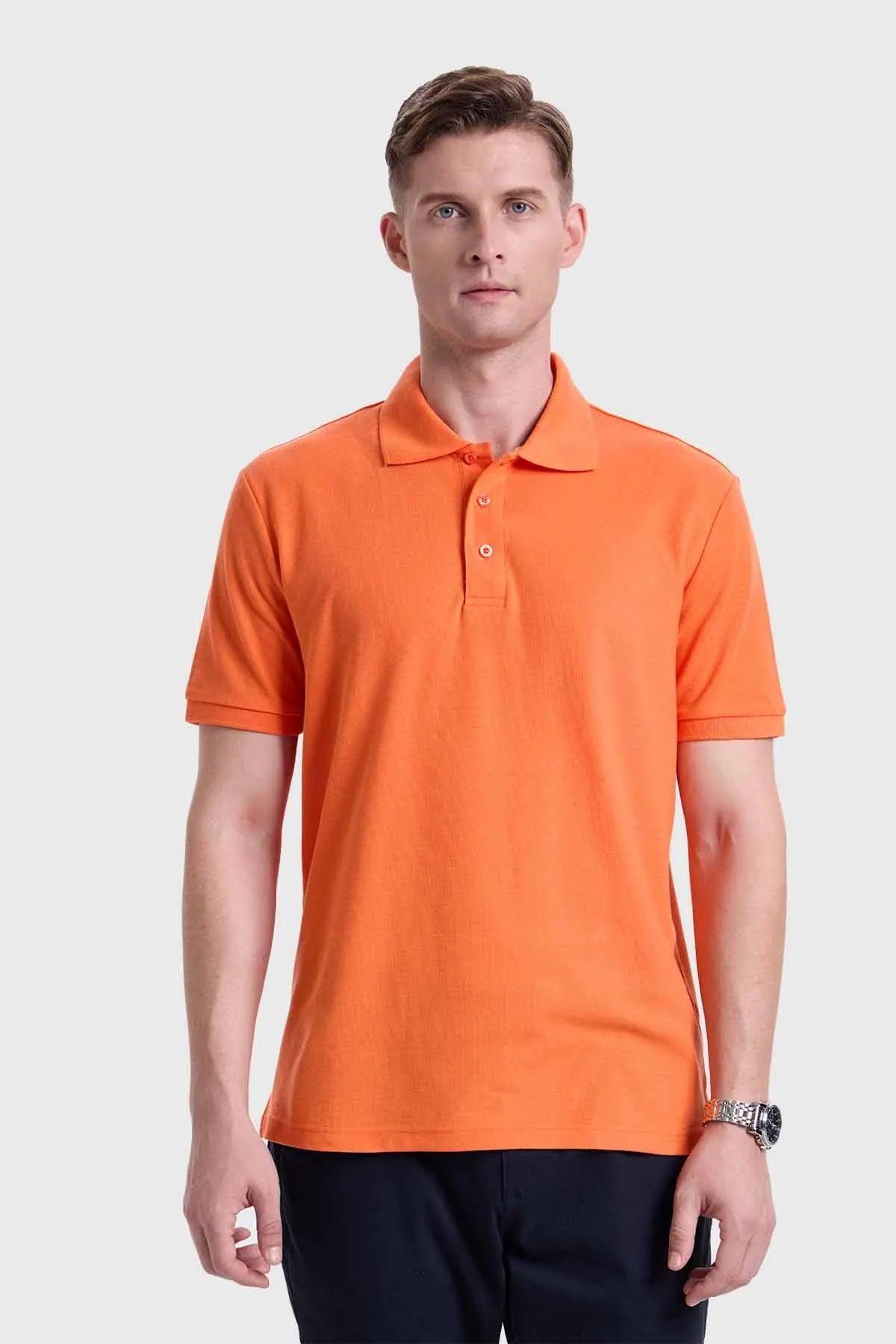 Polera Hombre Piqué Básica Naranjo