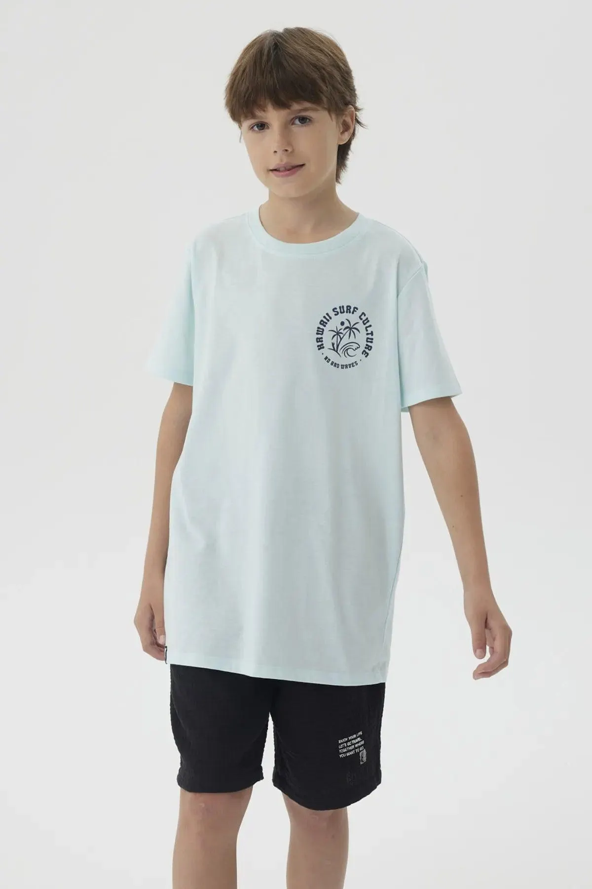 Polera Niño Mini Print Posicional Aqua