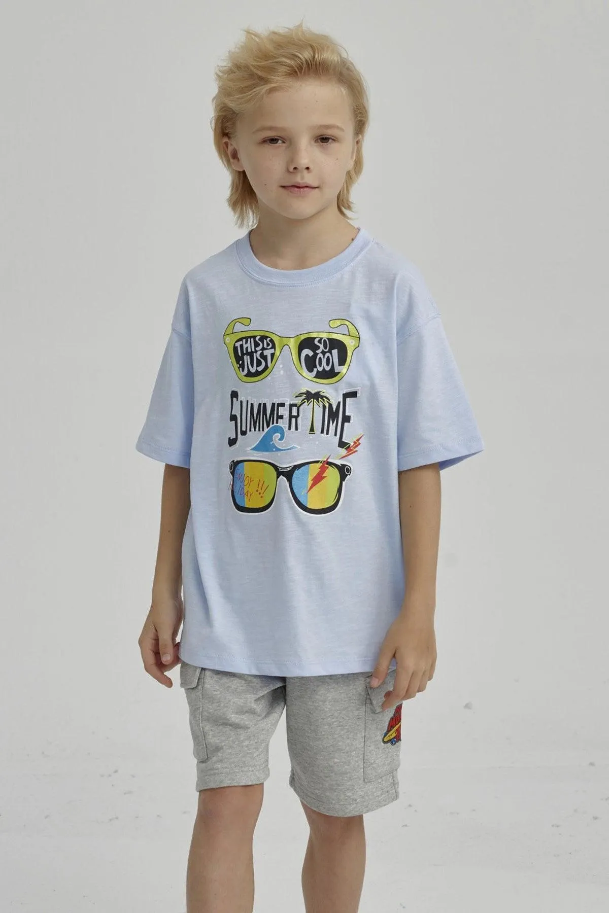 Polera Niño Con Print Celeste