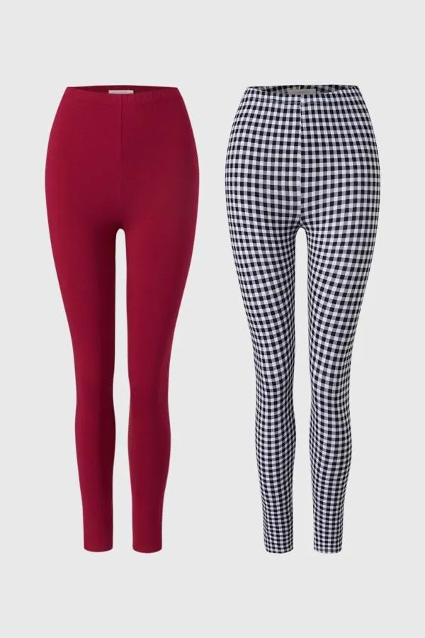 Calza niÑa bipack lisa print guinda