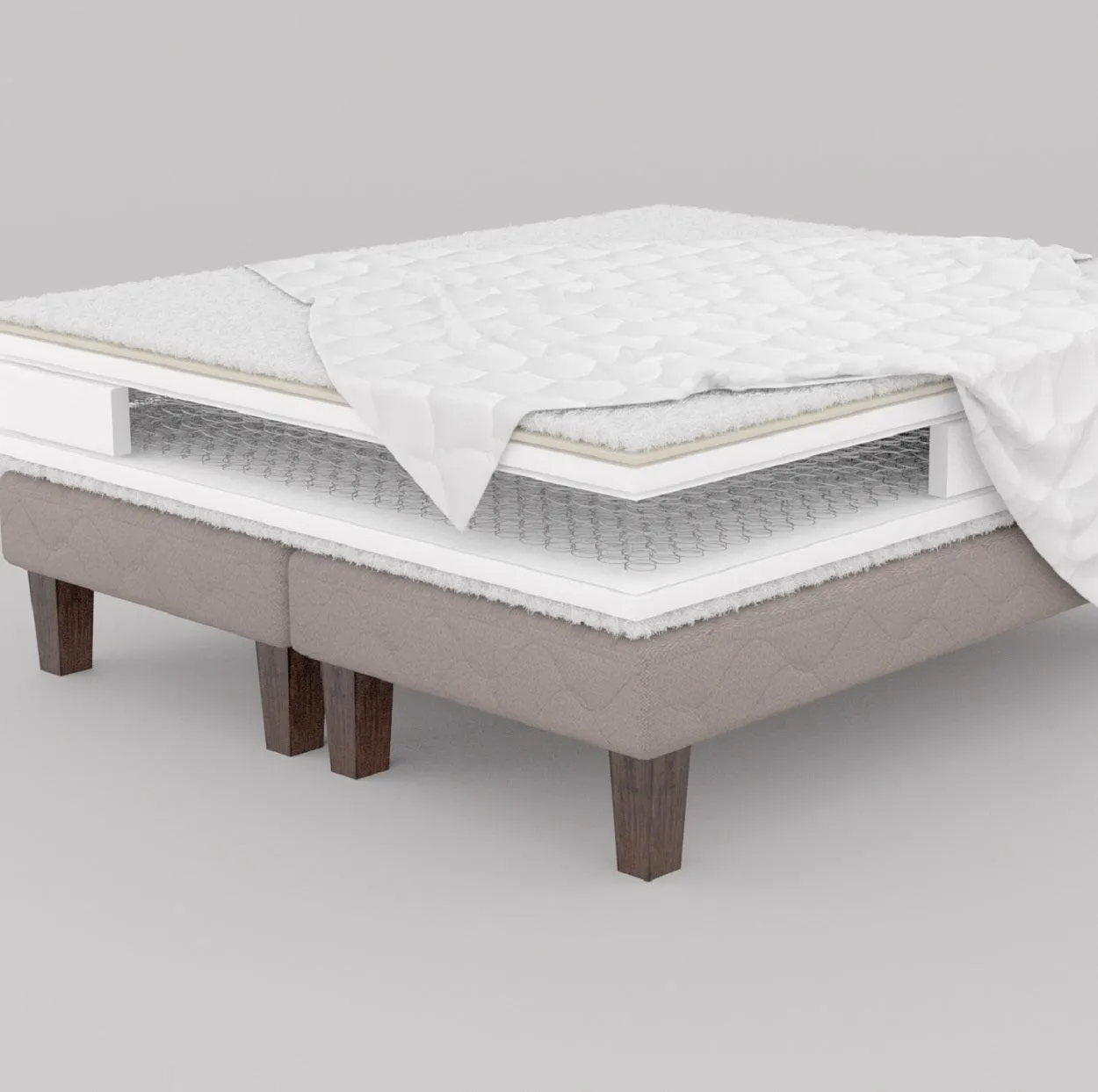 Cama New Style 4 Plus 2 Plazas + Respaldo Rachel y Velador Ferrara