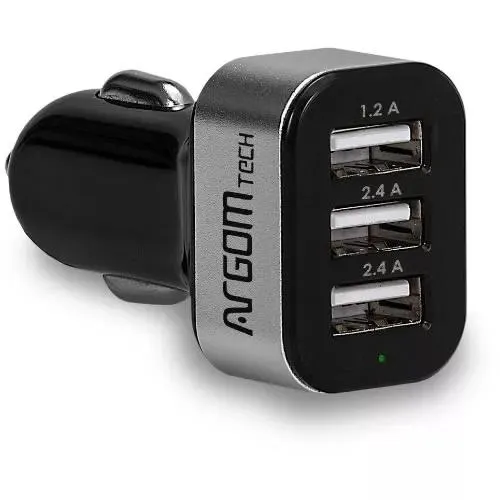 Cargador 3 ptos USB para auto 6 Amp Negro pn: ARG-AC-0113BK