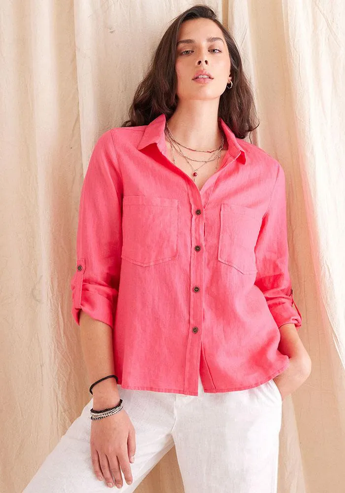 Blusa De Lino Estilo Básico XS Rosado
