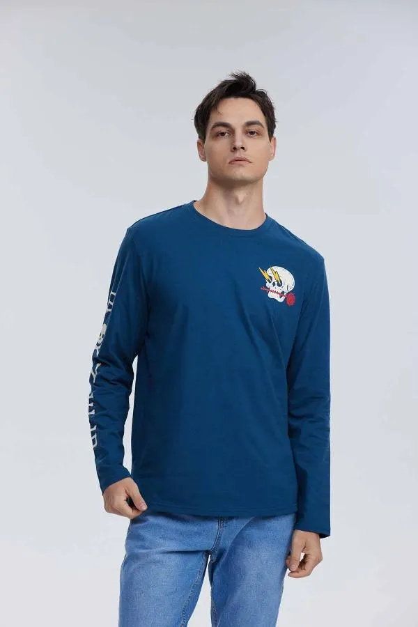 Polera hombre manga larga night print azul oscuro