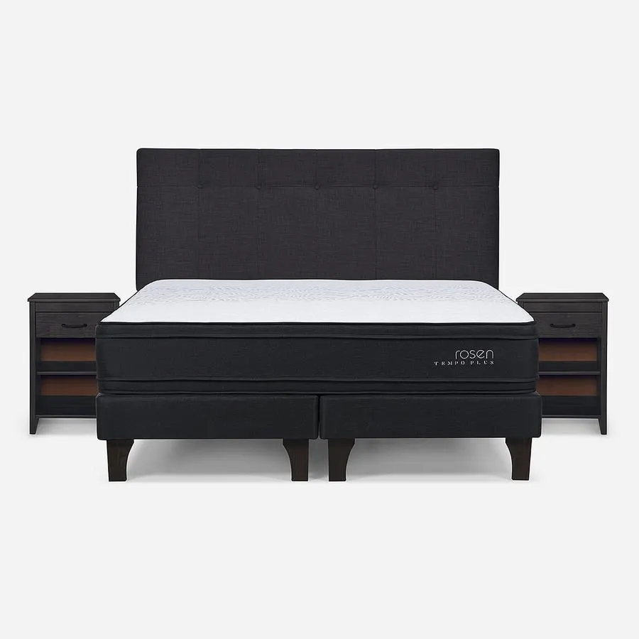Cama Tempo Plus King + Respaldo New Bennet y Velador Maurice
