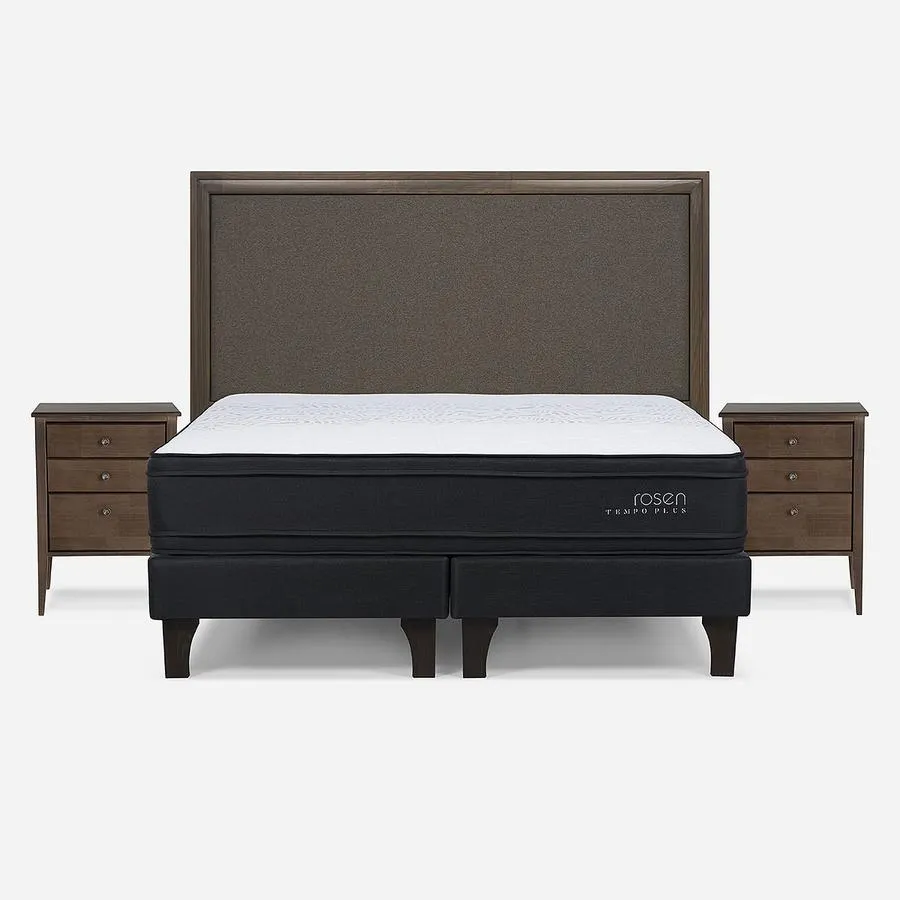 Cama Tempo Plus 2 Plazas + Respaldo Nolita y Velador Issey