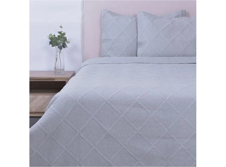 CUBRECAMA QUILT ROMBOS S.KING GRIS