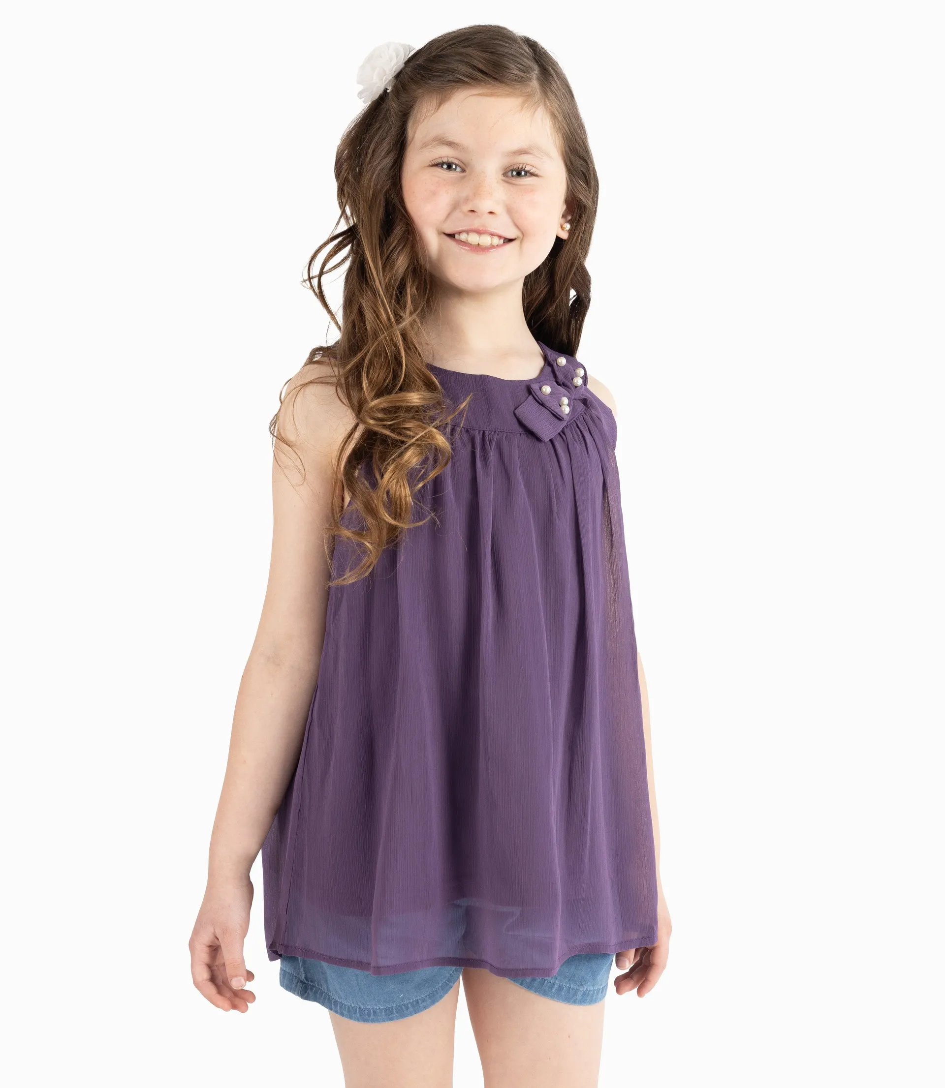 Polera Niña Con Lazo Y Perlas