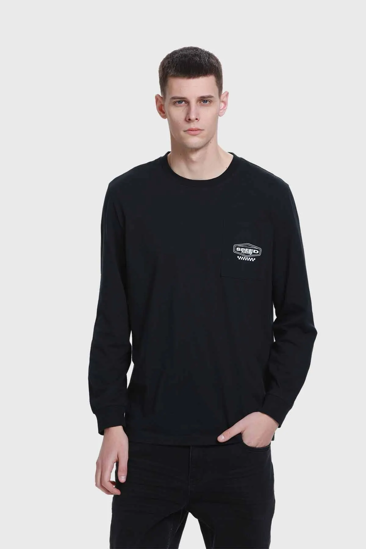 Polera Hombre Con Bolsillo Negro