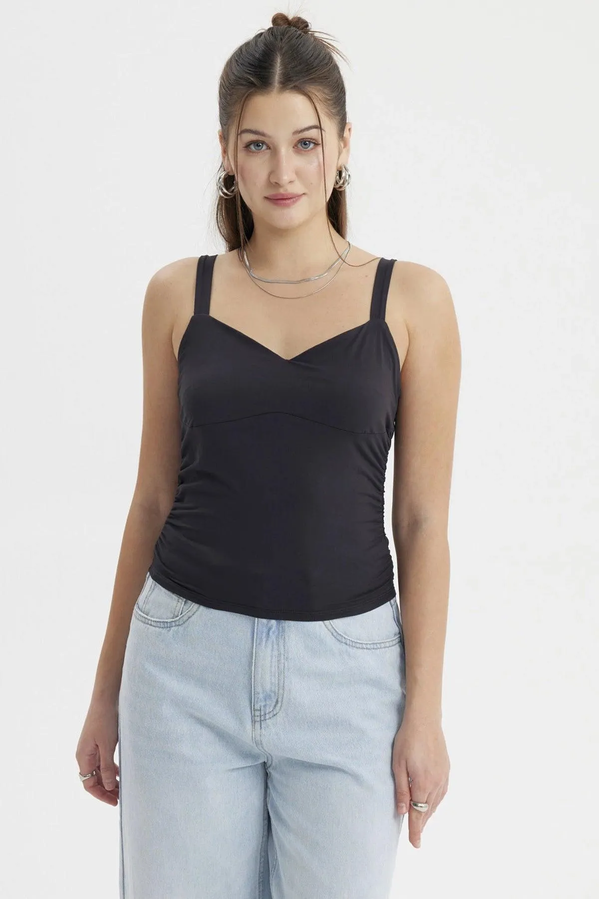 Polera Mujer Escote Cuadrado Negro