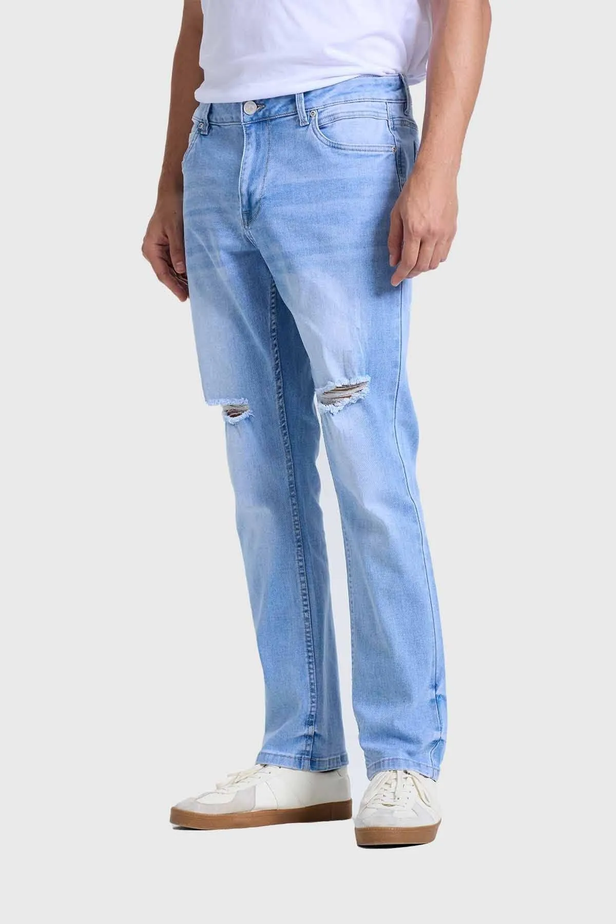 Jeans Hombre Slim Rotura Celeste