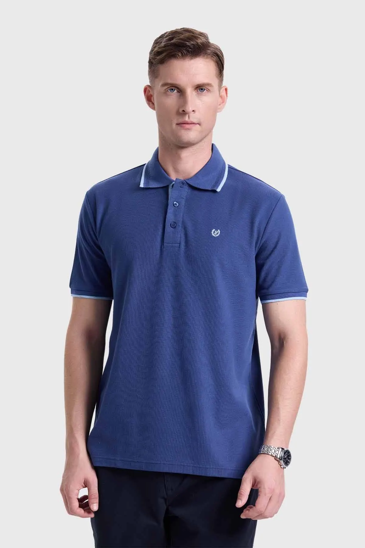 Polera Hombre Piqué Básica Azul