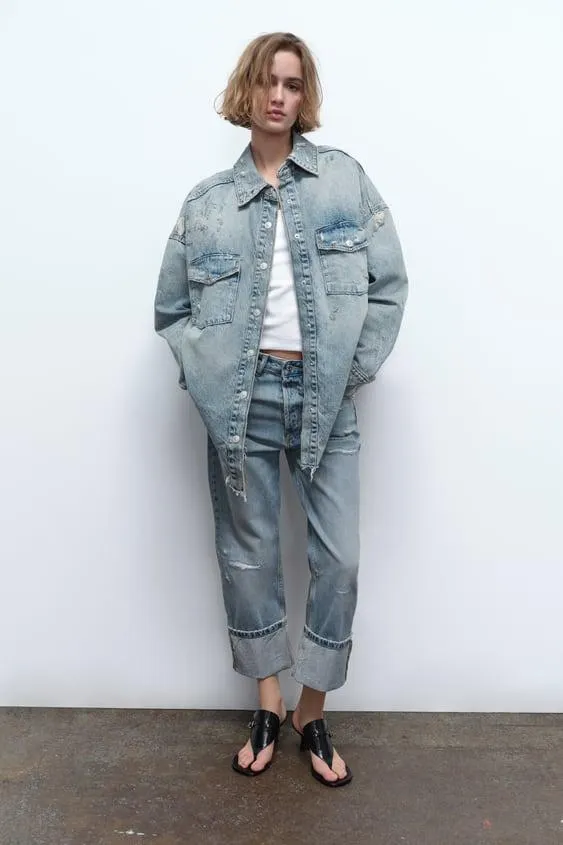 JEANS TRF BOYFRIEND FOLDED ROTOS TIRO MEDIO