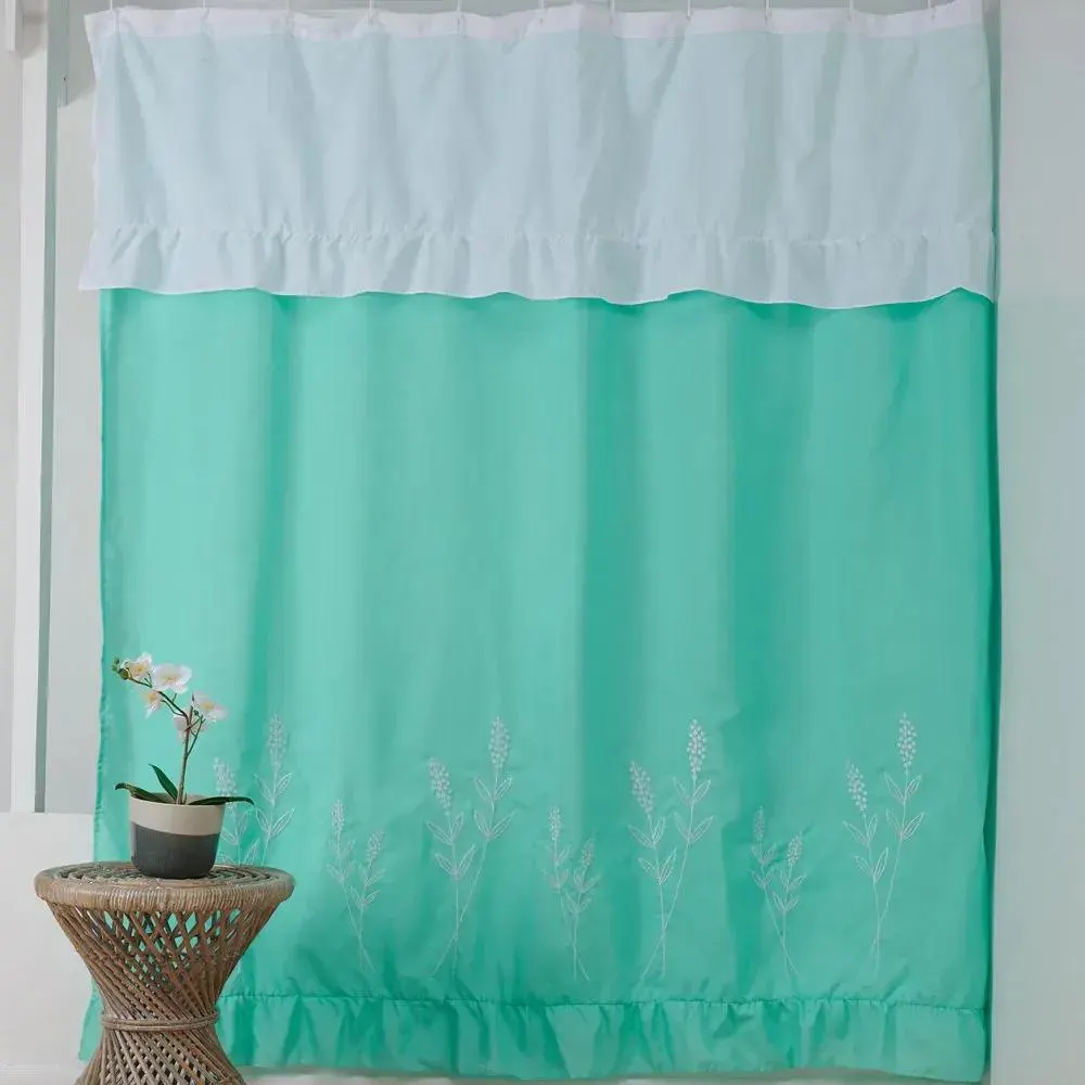 Cortina Baño Bordado 180x180 Cm Jardin Turquesa
