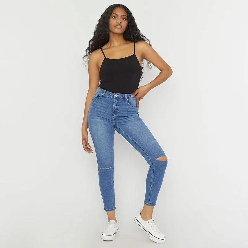 Jeans Mujer Skinny Destroyed Azul Claro