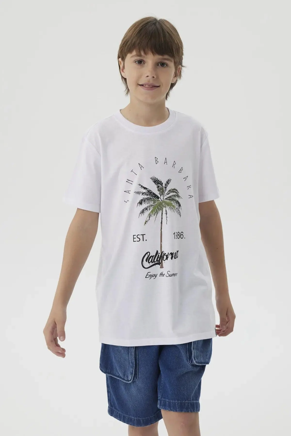 Polera Niño Básica Estampada Blanco