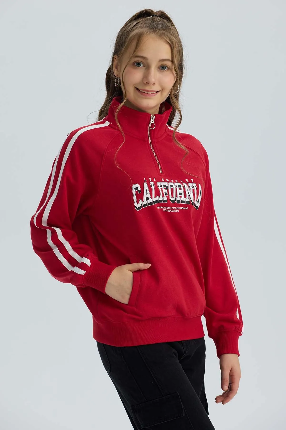 Polerón Niña Medio Cierre Rojo Oscuro