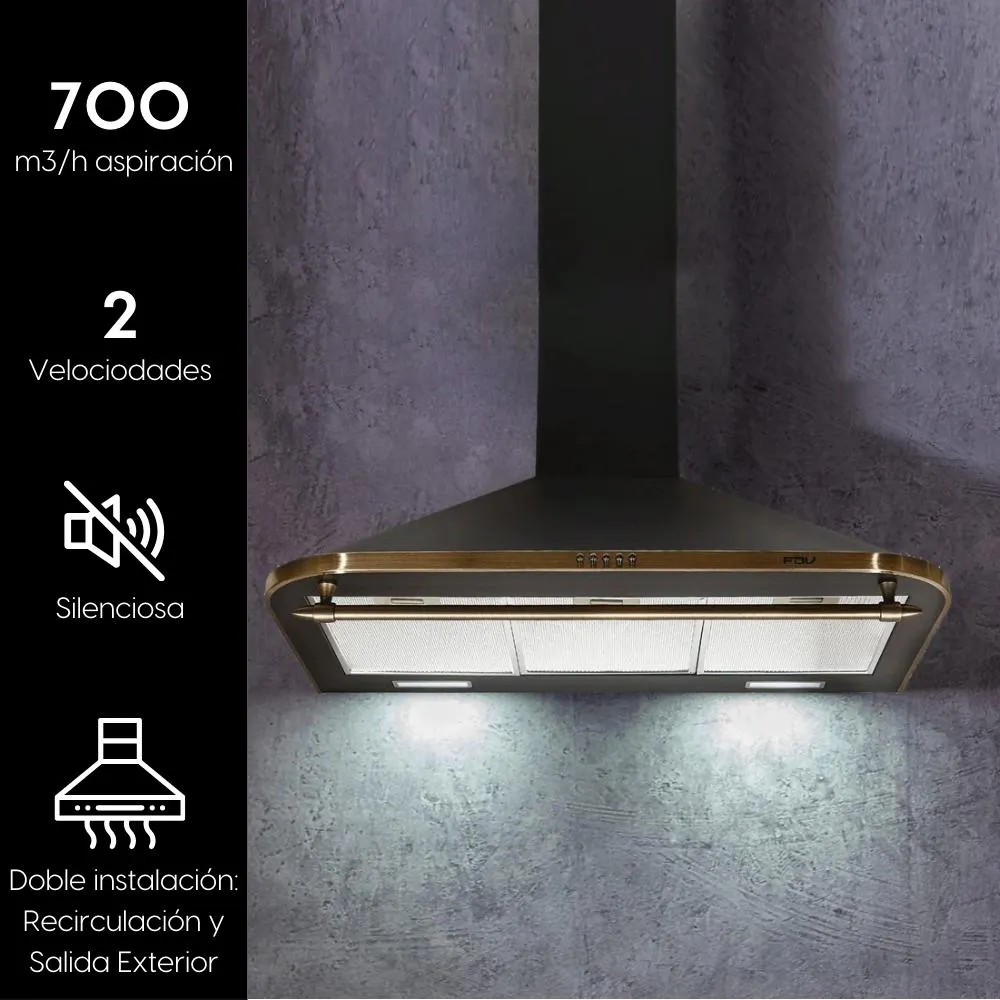 Campana de Pared Vintage 90 cm 700 m3/h FDV