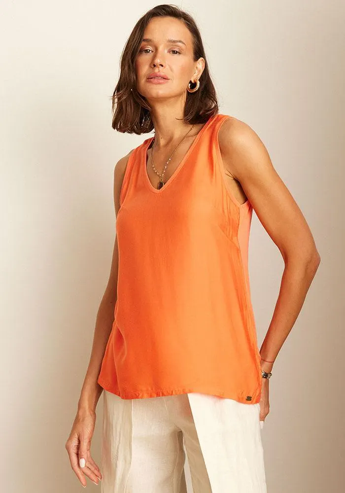 Polera Satin y Terminaciones Tejidas con Lurex XS Naranjo