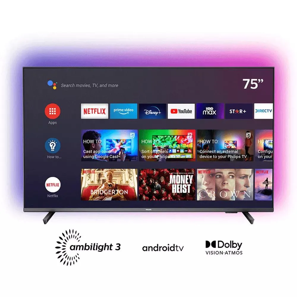 Smart TV Philips 75PUD7906, LED 75" UHD, Sistema Operativo Android TV™ 10, Philips Ambilight 3 - 75PUD7906