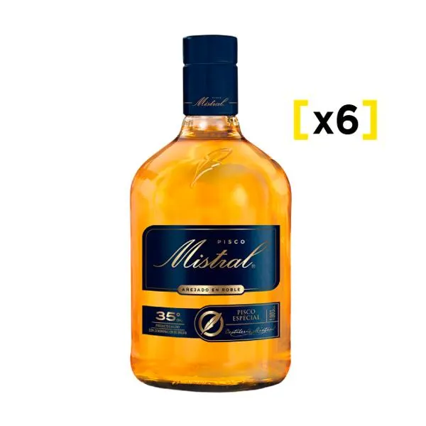 Pisco Mistral 35 grados 1 litro x6 | Liquidos.cl