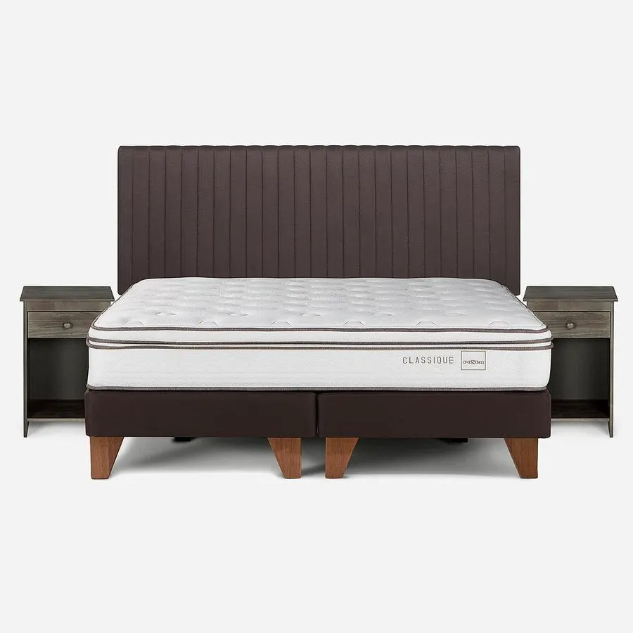 Cama Classique+ King + Respaldo Lucio y Velador Tabor