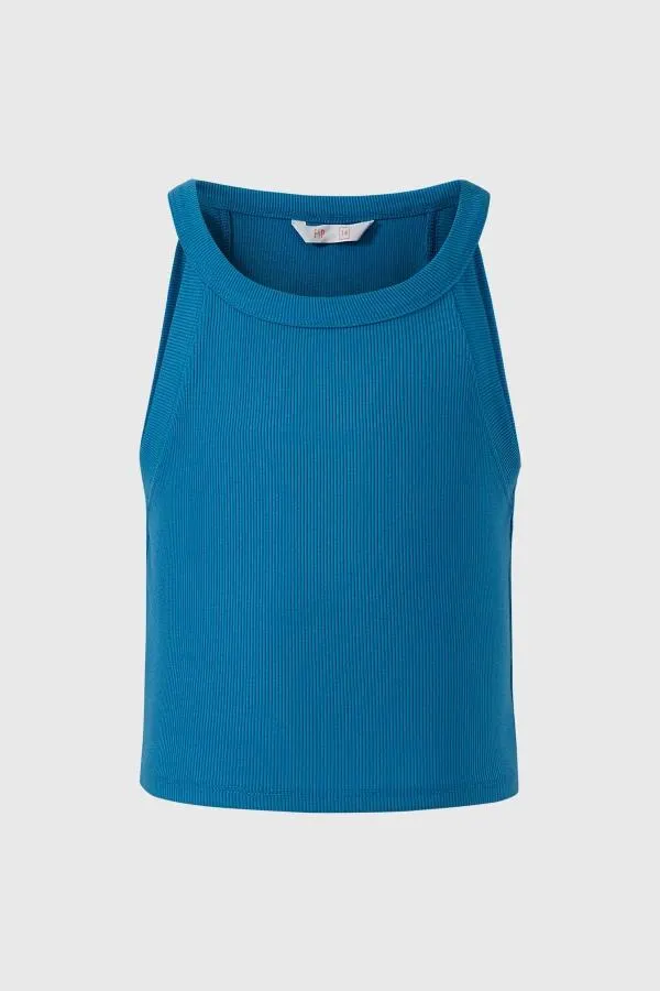 Polera niÑa liso rib azulino