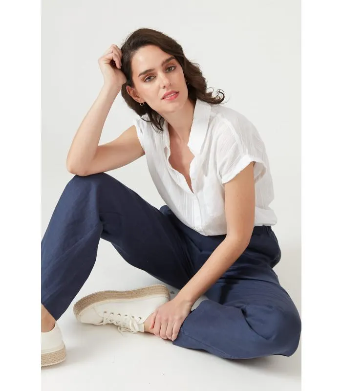Pantalon de lino straight azul marino