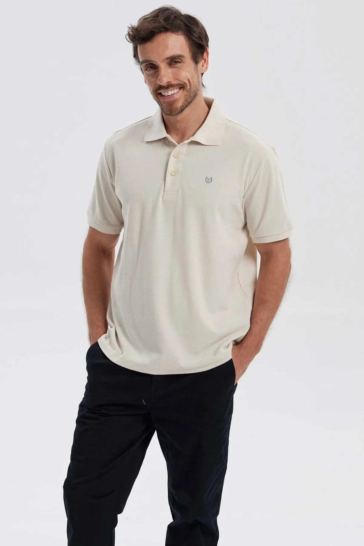 Polera Hombre Pique Básica Lisa Beige